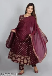  Anarkali Dupatta Set" Women's Printed "Anarkali Kurti" & Pant Dupatta Set  Fabric : Rayon  Sleeve Length : Long Sleeves  Pattern : Printed  Combo of : Single - Image 5