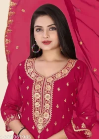 ZariEmbroidery)} Purple Kurta Set For Women and Girls  Kurta Fabric : Georgette - Image 2