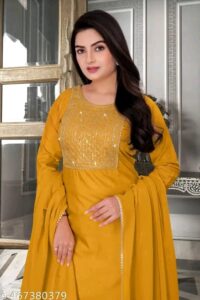 :Aagyeyi Alluring Women Dupatta Sets Kurta Fabric: Rayon Slub Bottomwear Fabric: Rayon Slub - Image 4