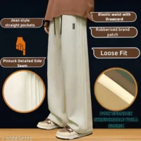  Men’s Loose Fit Track Pants | Wide-Leg Oversized Joggers | Plus-Size Trousers with Stitched Panel Side Seams  Fabric : Polyester  Pattern : Self-Design - Image 3