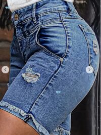 Women's Plus Size Ripped Denim Shorts High Stretch - Image 5