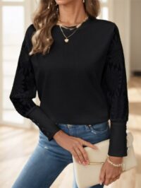 Floral Lace Splicing Elegant T-Shirt - Image 2