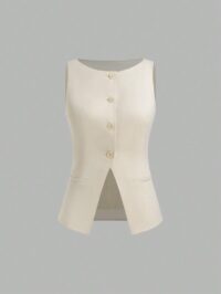 Women's Casual Minimalist Single-Breasted Cinched Waist Camisole, Summer - Image 2