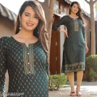  Straight Kurti  Fabric : Rayon  Sleeve Length : Three-Quarter Sleeves  Pattern : Printed  Combo of : Single - Image 13