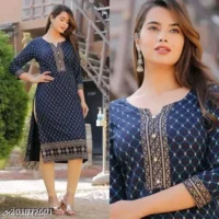  Straight Kurti  Fabric : Rayon  Sleeve Length : Three-Quarter Sleeves  Pattern : Printed  Combo of : Single - Image 4