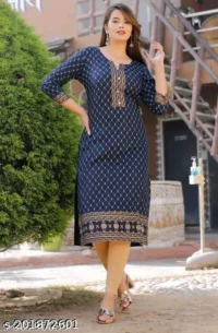 Straight Kurti  Fabric : Rayon  Sleeve Length : Three-Quarter Sleeves  Pattern : Printed  Combo of : Single - Image 3