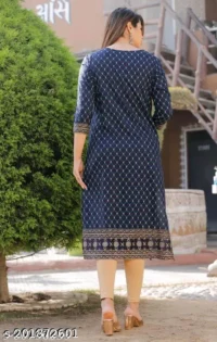  Straight Kurti  Fabric : Rayon  Sleeve Length : Three-Quarter Sleeves  Pattern : Printed  Combo of : Single - Image 2