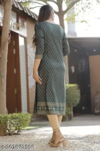  Straight Kurti  Fabric : Rayon  Sleeve Length : Three-Quarter Sleeves  Pattern : Printed  Combo of : Single - Image 11