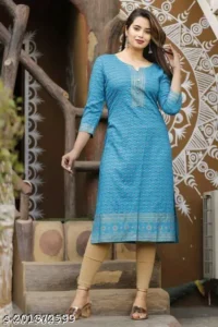  Straight Kurti  Fabric : Rayon  Sleeve Length : Three-Quarter Sleeves  Pattern : Printed  Combo of : Single - Image 9