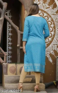  Straight Kurti  Fabric : Rayon  Sleeve Length : Three-Quarter Sleeves  Pattern : Printed  Combo of : Single - Image 8