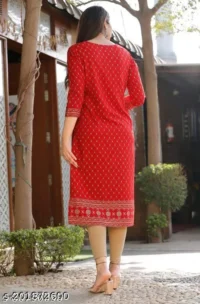  Straight Kurti  Fabric : Rayon  Sleeve Length : Three-Quarter Sleeves  Pattern : Printed  Combo of : Single - Image 5