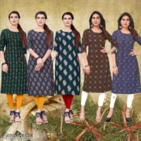  Polyster/Crepe fabric-Alisha Attractive Kurtis  Fabric : Crepe  Sleeve Length : Three-Quarter Sleeves  Pattern : Printed  Combo of : Combo of 5