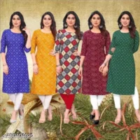  Polyster/Crepe fabric-Alisha Attractive Kurtis  Fabric : Crepe  Sleeve Length : Three-Quarter Sleeves  Pattern : Printed  Combo of : Combo of 5 - Image 3