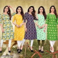  Polyster/Crepe fabric-Alisha Attractive Kurtis  Fabric : Crepe  Sleeve Length : Three-Quarter Sleeves  Pattern : Printed  Combo of : Combo of 5 - Image 5