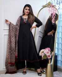 Ap-monika Women's Embroidered Chanderi Kurta With Bootom & Tissue Dupatta Set✨*