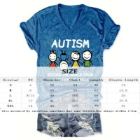 Women's V-Neck 'AUTISM' Letters & Cartoon Children Print Tee Supportive Summer Top - Image 3