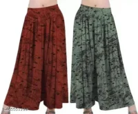 Palazzo  Fabric : Lycra  Pattern : Printed  Net Quantity (N) : 2  PALAZZOS OF COLOR MAROON AND MEHDIGREEN