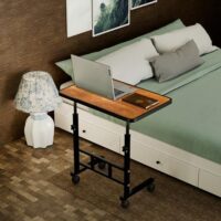 OPTIFINE Wooden Multipurpose Adjustable Height Table with Wheels for Work from Home, Study, Office and Bedroom (Wood Adjustable)  Amazon.in: Computers & Accessories - Image 2