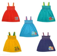 Girls Multicolor Cotton Frocks & Dresses Pack of 5