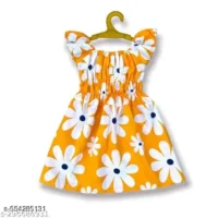 New Fancy Designer Yellow baby Girls Cotton Floral Printed Frocks / Midi / Jabhla Dresses set for infant to kids (Combo Pack of 4) - Image 4