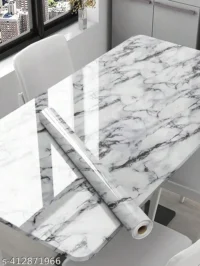DOM EXPORT Wall Stickers Marble Wallpaper Furniture Kitchen, Cabinets, Almirah, Tabletop, Plastic Table, Wooden Table, Wardrobe, Renovation PVC DIY Self Adhesive Sticker 78X24 INCH (WHITE DARK LINE 165)