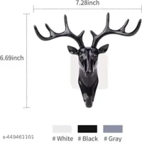 FLOWIN_Deer Head Hanging Hook, Self Adhesive Wall Door Hook Hanger Bag Keys Sticky Holder(Black), Plastic, Pack of 1 Plastic Key Holder - Image 4