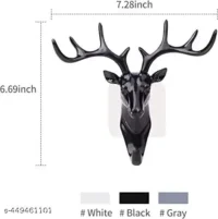 FLOWIN_Deer Head Hanging Hook, Self Adhesive Wall Door Hook Hanger Bag Keys Sticky Holder(Black), Plastic, Pack of 1 Plastic Key Holder - Image 4