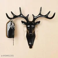 FLOWIN_Deer Head Hanging Hook, Self Adhesive Wall Door Hook Hanger Bag Keys Sticky Holder(Black), Plastic, Pack of 1 Plastic Key Holder