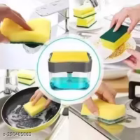 2 in 1 Press-Type Sink Dishwasher Liquid Soap Dispenser Pump with Sponge Holder Caddy for Home and Kitchen Accessories(Multicolour) - Image 5