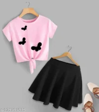 Latest combo of western top and skirt for Women | 3 Butterfly | Pink