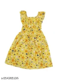 New Cool Designer Yellow baby Girls Cotton Floral Printed Frocks / Midi / Jabhla Dresses set for infant to kids (Combo Pack of 4) - Image 4