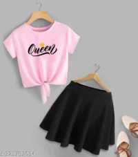 Latest combo of western top and skirt for Women | 3 Butterfly | Pink - Image 2