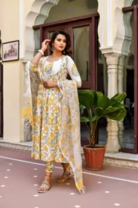 Women White Printed Pure Cotton Kurta, Pant And Dupatta Set ( white, S ) ALVAMIEMPIRE2 - Image 3