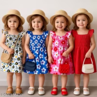 new fancy designer baby girls cotton floral printed frocks / midi / jabhla dresses set for infant to kids (combo pack of 4)