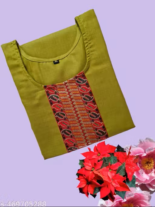 Women Cotton Slub Straight Kurti For Women || Cotton Slub Lace Border Kurta Set for Women || Casual Kurti || Occasional || Festival || Indian Straight Kurti Country of Origin: India