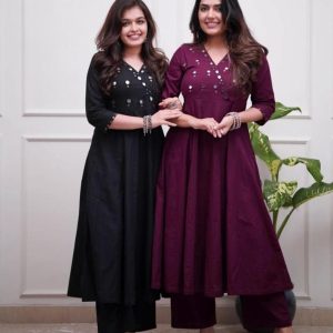 Elegant Cotton Mirror Work Kurta Pant Set for Women