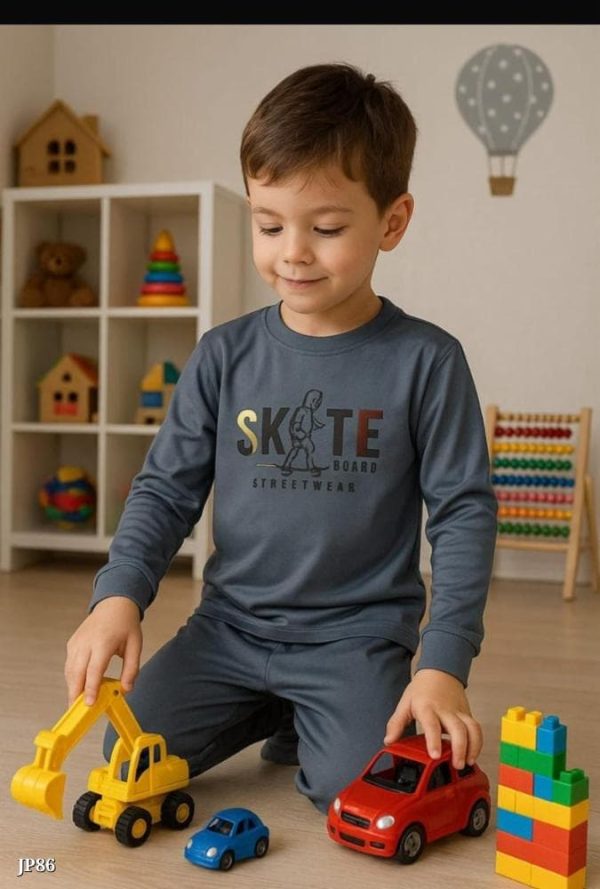 Catalog Name: *Boys Full Sleeve Night Suit Set – Soft Lycra, Multiple Sizes*  Comfy full sleeve night suit set for boys, made from soft lycra. Available in many sizes for boys from 3 years to 13 years. Perfect for bedtime and lounging at home. Keeps your child cozy through