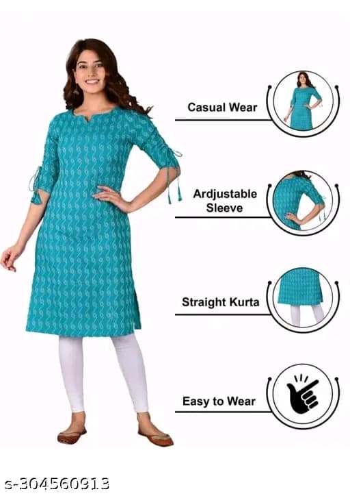 Aagam Voguish Kurtis Cotton Three Quarter Sleeves
