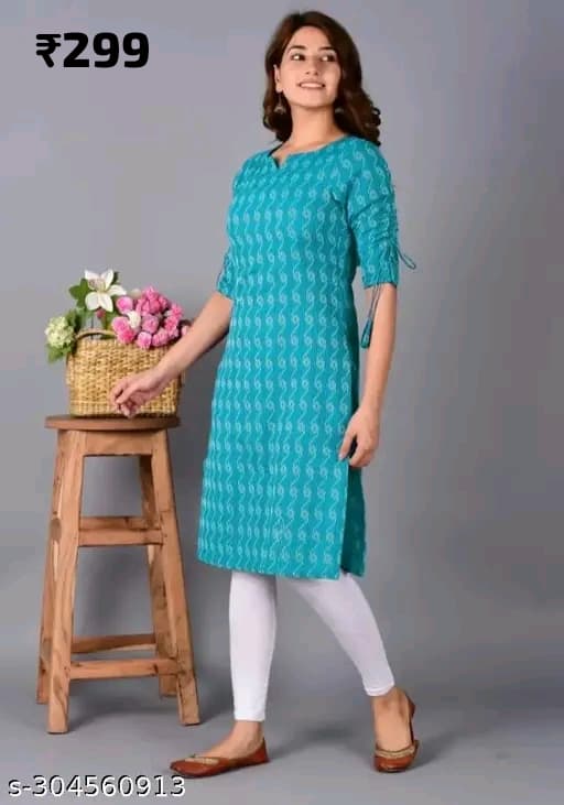 Aagam Voguish Kurtis Cotton Three Quarter Sleeves