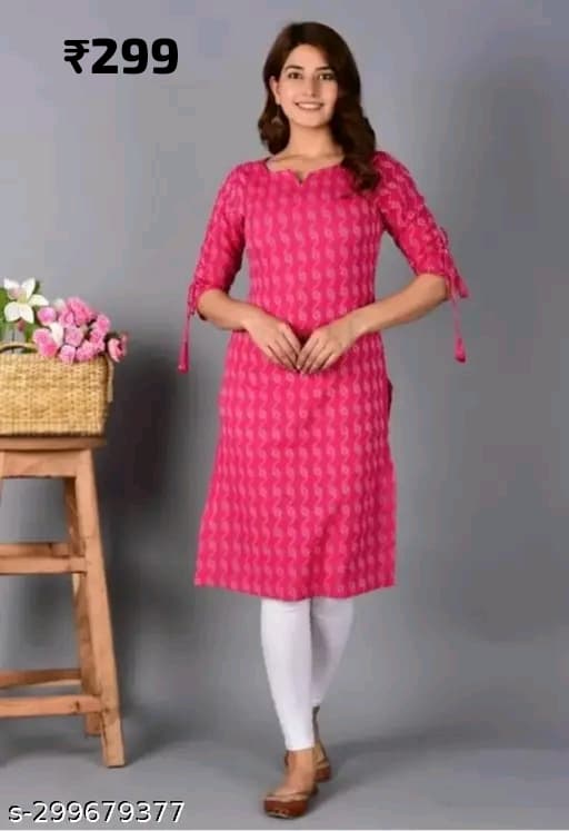 Aagam Voguish Kurtis Cotton Three Quarter Sleeves