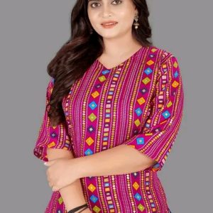 Charvi Drishya Kurtis* ₹444 Fabric: Cotton Blend Sleeve Length: Three-Quarter Sleeves Pattern: Printed,Striped