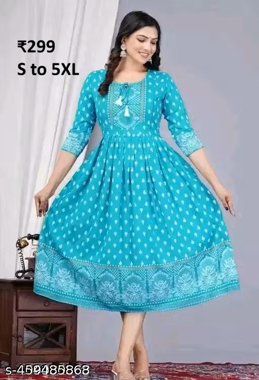prw1k_512 Blue Rayon Slub Kurti for Women