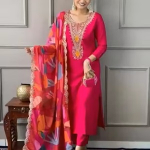 Elegant Pink Embroidered Kurta Set with Printed Dupatta – Vibrant Women's Ethnic Wear ₹599 ₹640  6% off onwards