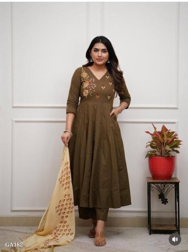 Beatiful Cotton Embroidered Anarkali Kurta Pant Set