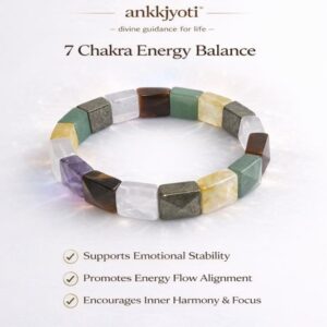7 Chakra Pyramid Shaped Beads Bracelet 8mm, Natural Multi-Stone, One Size