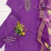 slub cotton embroidered kurti set with printed dupatta