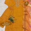 slub cotton embroidered kurti set with printed dupatta