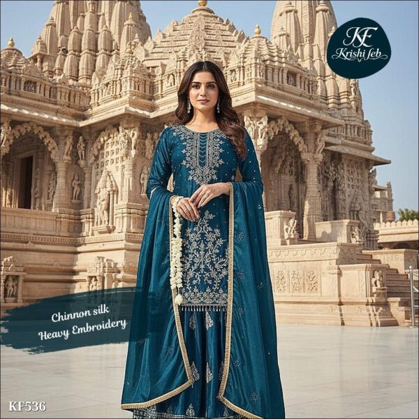 KF536_26575094_d_1775270255385 Chinnon Silk Heavy Embroidery Sequence Work Top with Lehenga and Dupatta Set