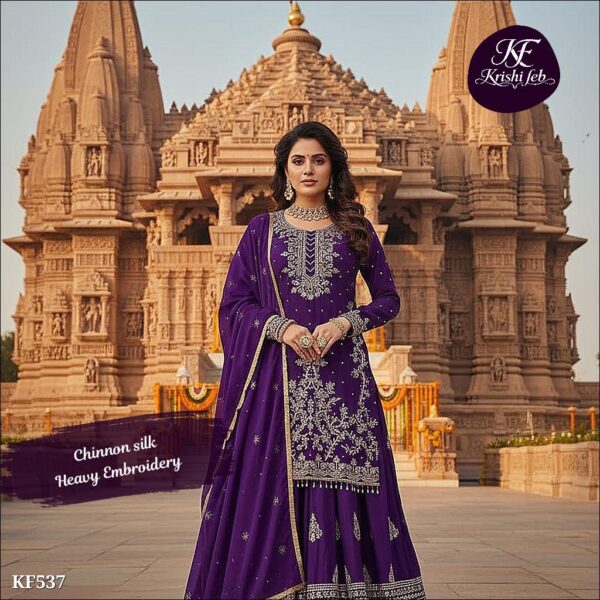 KF537_26575095_d_1775270256825 Chinnon Silk Heavy Embroidery Sequence Work Top with Lehenga and Dupatta Set