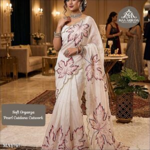 Organza Tabi Pearl Embroidery Printed Saree with Unstitched Blouse!*